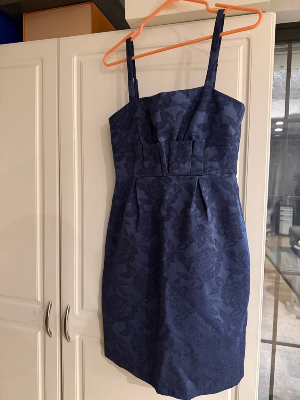 BCBGMaxAzria Navy Floral Jacquard Midi Sheath Dress
